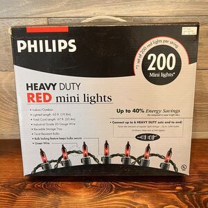Philips Heavy Duty Red Lights 200 Mini Lights Green Wire Christmas Holiday Patio